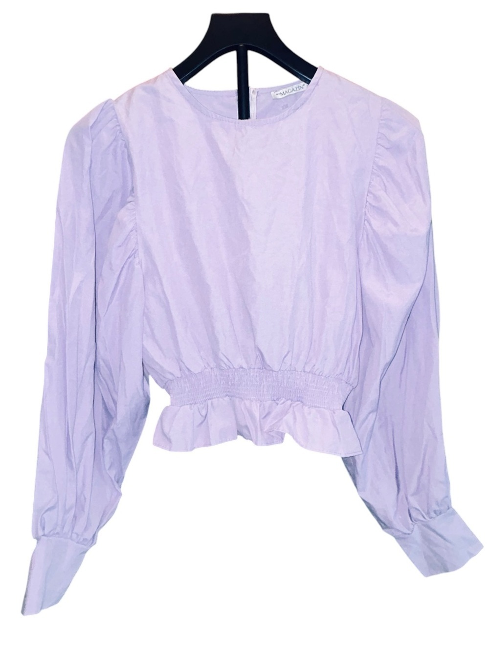 Smocked Waist Puff Sleeve Crop Top in Lilac